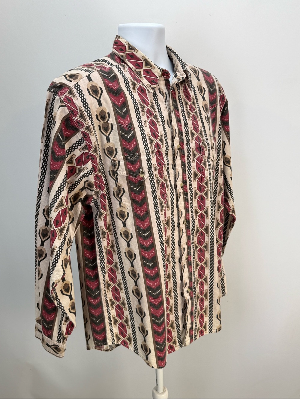 LEGACY Men's Cream, burgundy black Western Stripe Button-Down Shirt size M - Picture 7 of 12